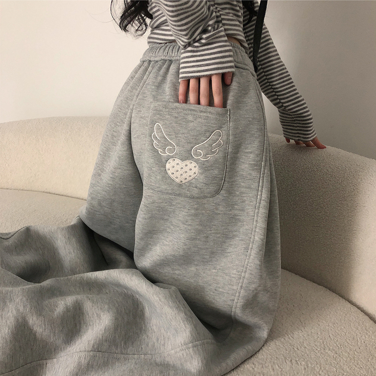 バックドットハート刺繍トレーニングパンツ(5color) GREY