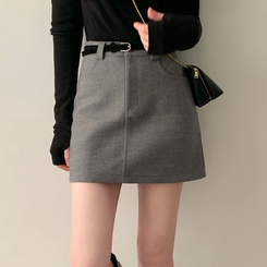 【ベルト付き】【ベルト付き】ベーシックハイウエスミニスカート(6color) GREY
