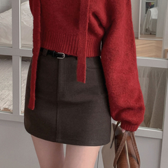 【ベルト付き】【ベルト付き】ベーシックハイウエスミニスカート(6color) BROWN