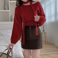 【ベルト付き】【ベルト付き】ベーシックハイウエスミニスカート(6color) BROWN