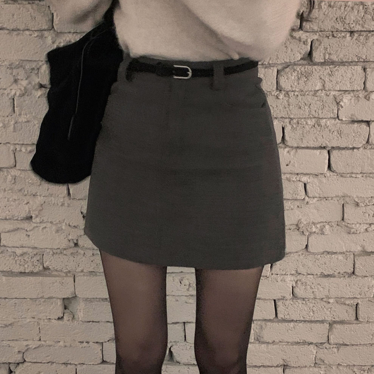 【ベルト付き】【ベルト付き】ベーシックハイウエスミニスカート(6color) CHARCOAL