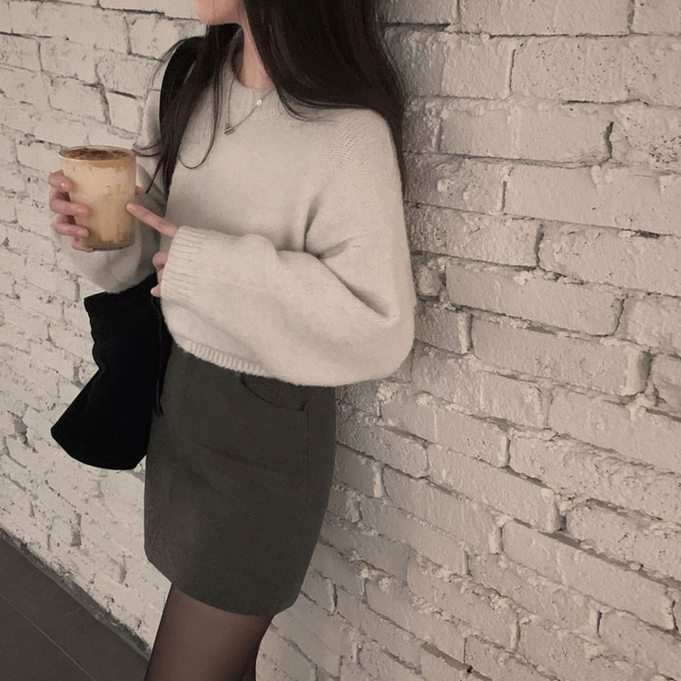 【ベルト付き】【ベルト付き】ベーシックハイウエスミニスカート(6color) CHARCOAL