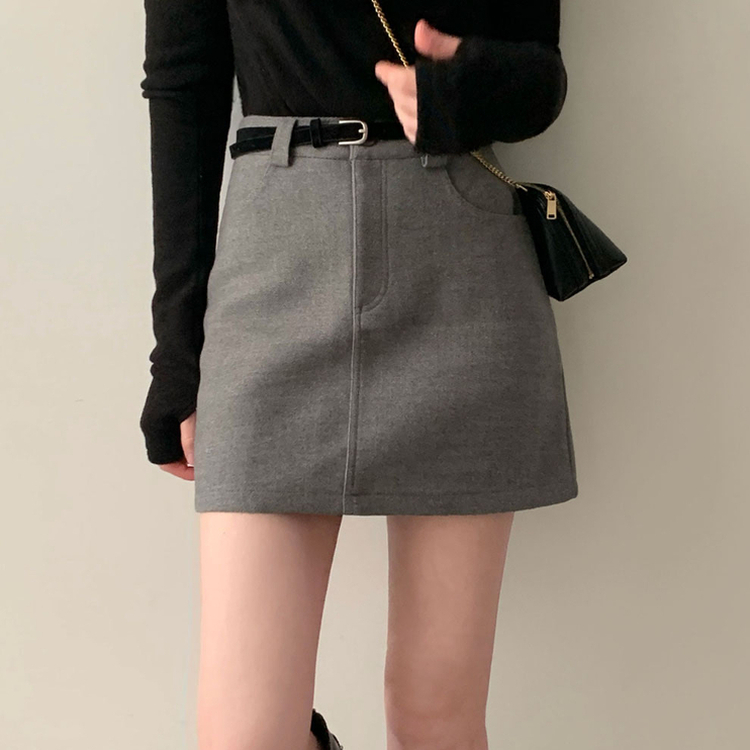 【ベルト付き】【ベルト付き】ベーシックハイウエスミニスカート(6color) GREY