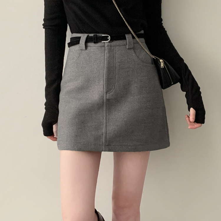 【ベルト付き】【ベルト付き】ベーシックハイウエスミニスカート(6color) GREY