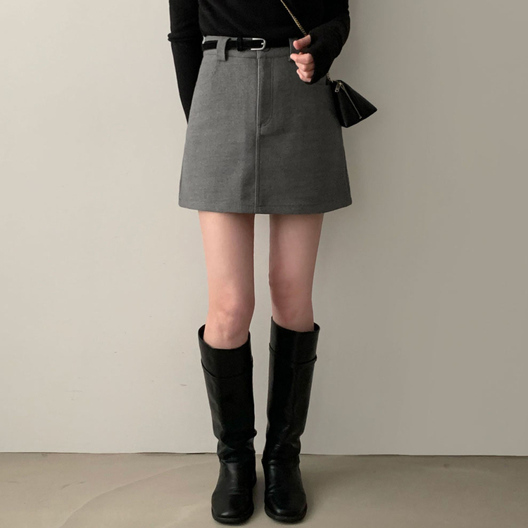 【ベルト付き】【ベルト付き】ベーシックハイウエスミニスカート(6color) GREY