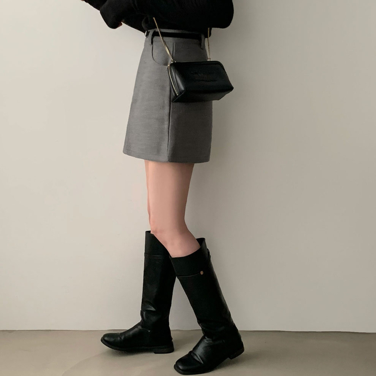 【ベルト付き】【ベルト付き】ベーシックハイウエスミニスカート(6color) GREY