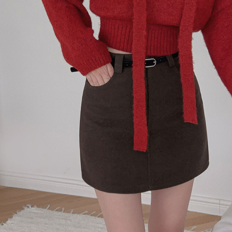 【ベルト付き】【ベルト付き】ベーシックハイウエスミニスカート(6color) BROWN