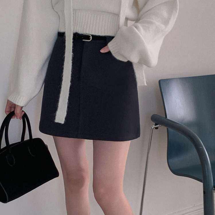 【ベルト付き】【ベルト付き】ベーシックハイウエスミニスカート(6color) BLACK