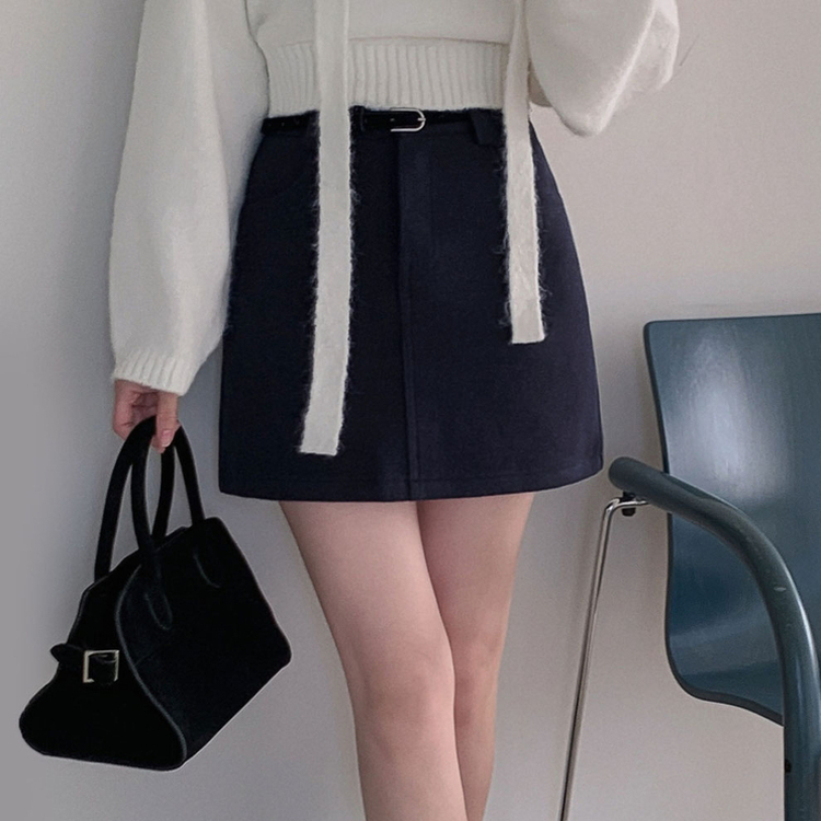 【ベルト付き】【ベルト付き】ベーシックハイウエスミニスカート(6color) BLACK