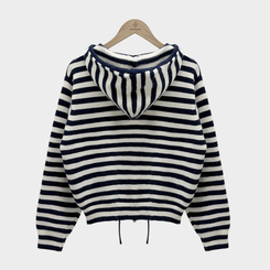 ストライプニットフードジップアップ