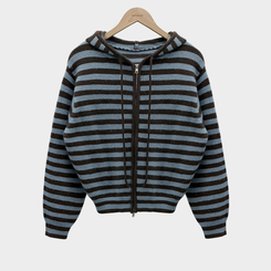 ストライプニットフードジップアップ