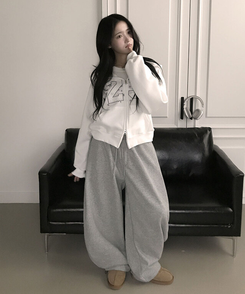 【起毛】スターワイドサイドピンタックトレーニングパンツ GREY