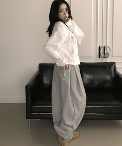 【起毛】スターワイドサイドピンタックトレーニングパンツ GREY