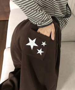【起毛】スターワイドサイドピンタックトレーニングパンツ BROWN