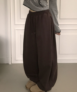 【起毛】スターワイドサイドピンタックトレーニングパンツ BROWN