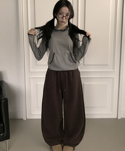 【起毛】スターワイドサイドピンタックトレーニングパンツ BROWN