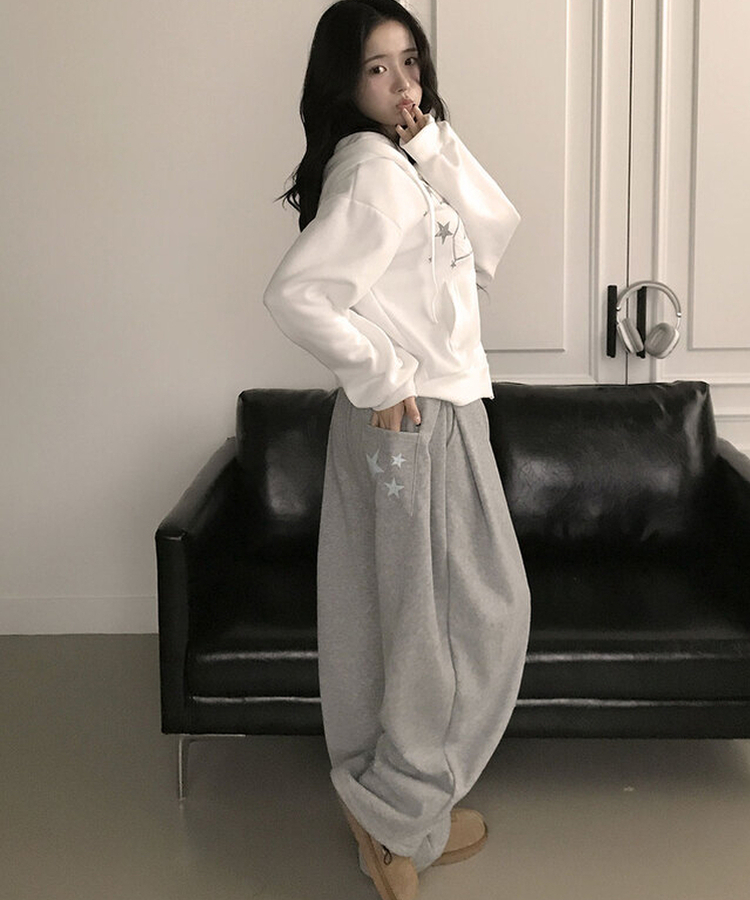 【起毛】スターワイドサイドピンタックトレーニングパンツ GREY