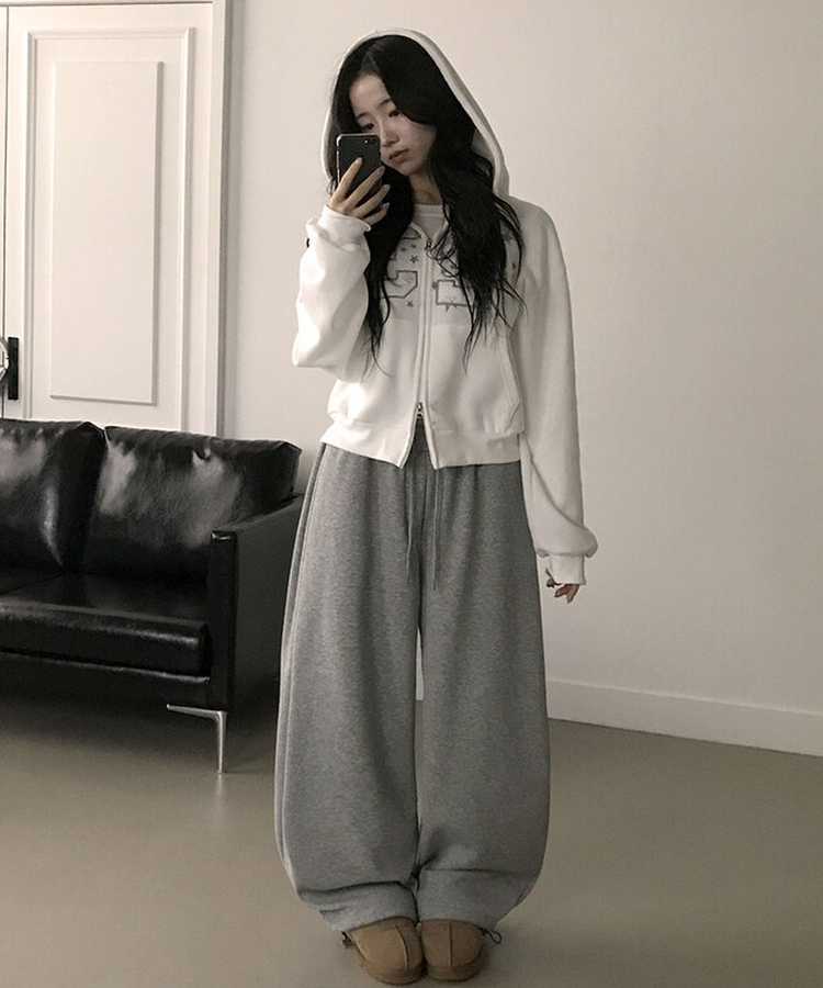 【起毛】スターワイドサイドピンタックトレーニングパンツ GREY