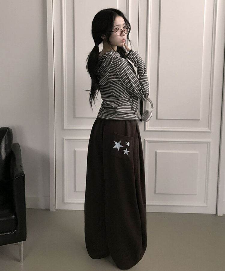 【起毛】スターワイドサイドピンタックトレーニングパンツ BROWN