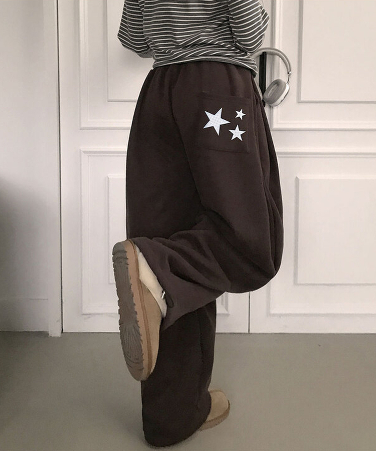 【起毛】スターワイドサイドピンタックトレーニングパンツ BROWN