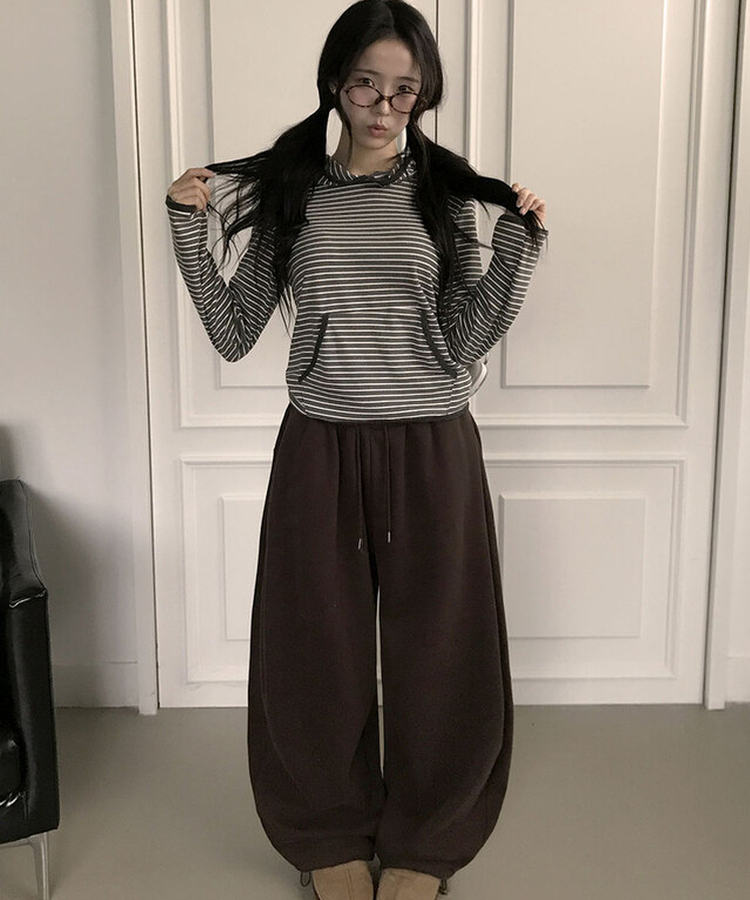 【起毛】スターワイドサイドピンタックトレーニングパンツ BROWN