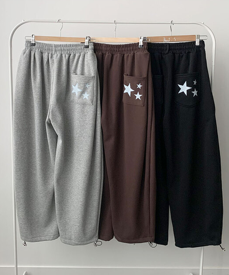 【起毛】スターワイドサイドピンタックトレーニングパンツ