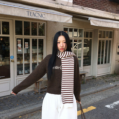 レタリングフードウールニット BROWN