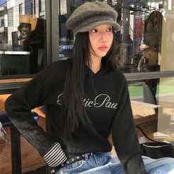 レタリングフードウールニット BLACK