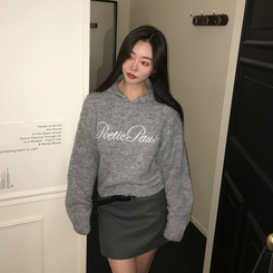 レタリングフードウールニット GREY