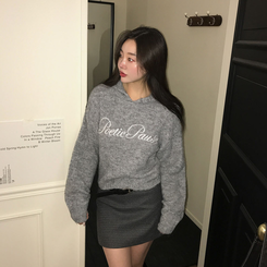 レタリングフードウールニット GREY