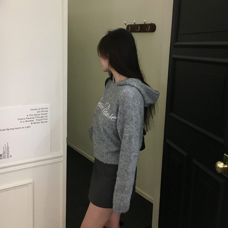 レタリングフードウールニット GREY