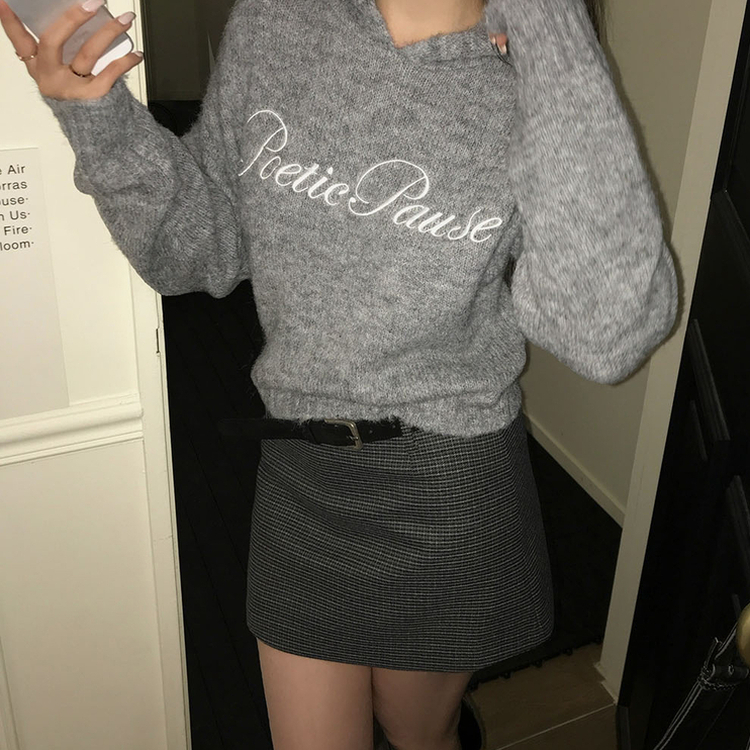 レタリングフードウールニット GREY