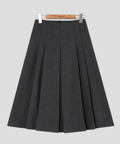 ヘリンボーンウールプリーツミディスカート