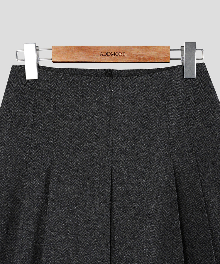 ヘリンボーンウールプリーツミディスカート