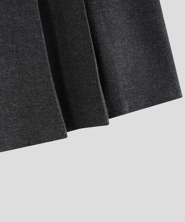 ヘリンボーンウールプリーツミディスカート