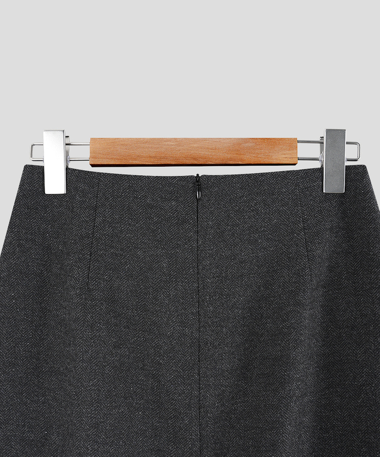 ヘリンボーンウールプリーツミディスカート