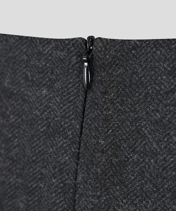 ヘリンボーンウールプリーツミディスカート