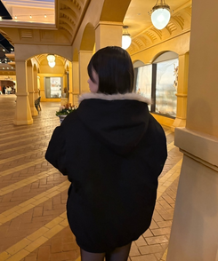 후드 퍼 누빔 패딩 점퍼 안감기모 블랙