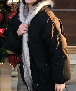 후드 퍼 누빔 패딩 점퍼 안감기모 블랙