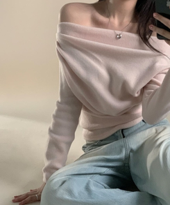 シャーリングドレープオフニット(5color) APRICOT