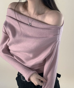 シャーリングドレープオフニット(5color) PINK