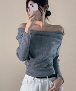 シャーリングドレープオフニット(5color) GREY