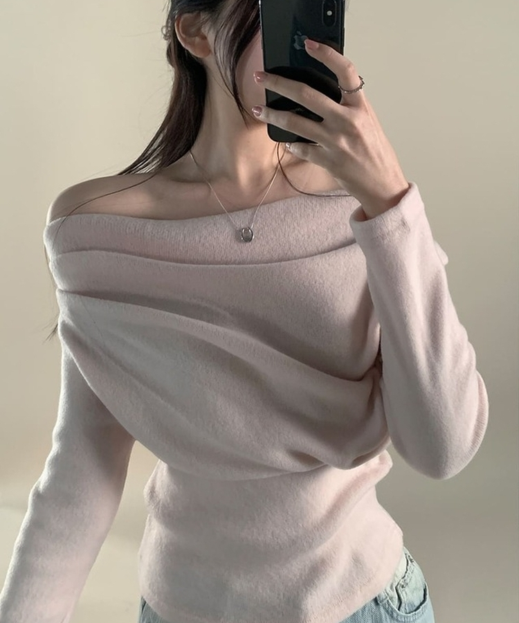 シャーリングドレープオフニット(5color) APRICOT