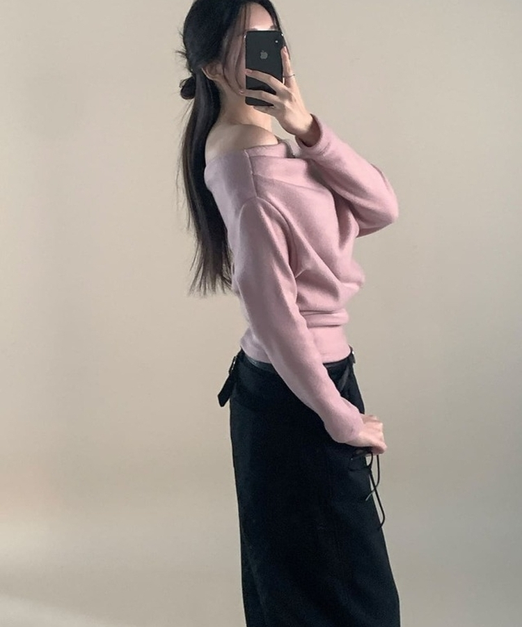 シャーリングドレープオフニット(5color) PINK