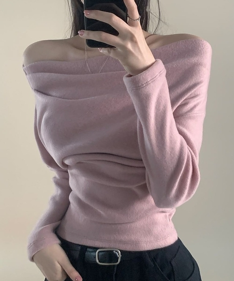 シャーリングドレープオフニット(5color) PINK