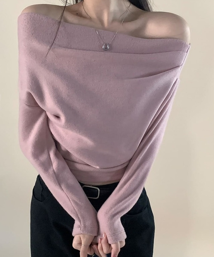 シャーリングドレープオフニット(5color) PINK