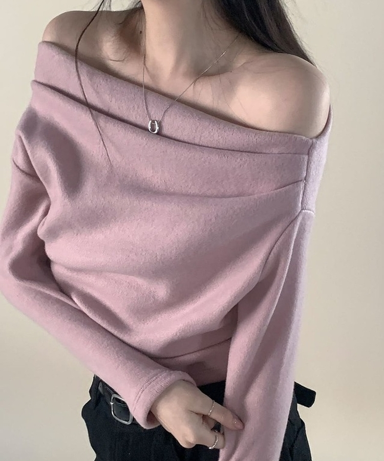 シャーリングドレープオフニット(5color) PINK