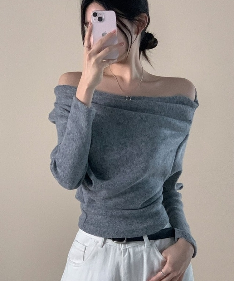 シャーリングドレープオフニット(5color) GREY