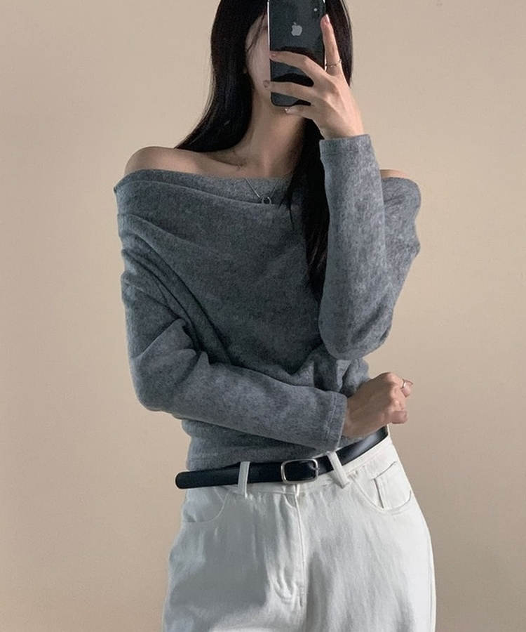 シャーリングドレープオフニット(5color) GREY