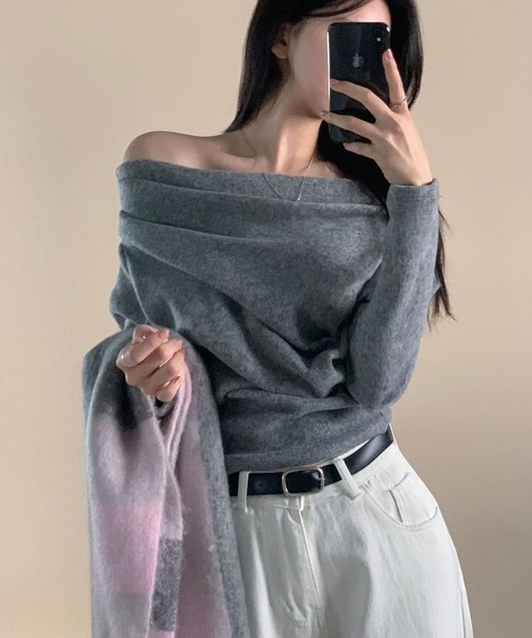 シャーリングドレープオフニット(5color) GREY